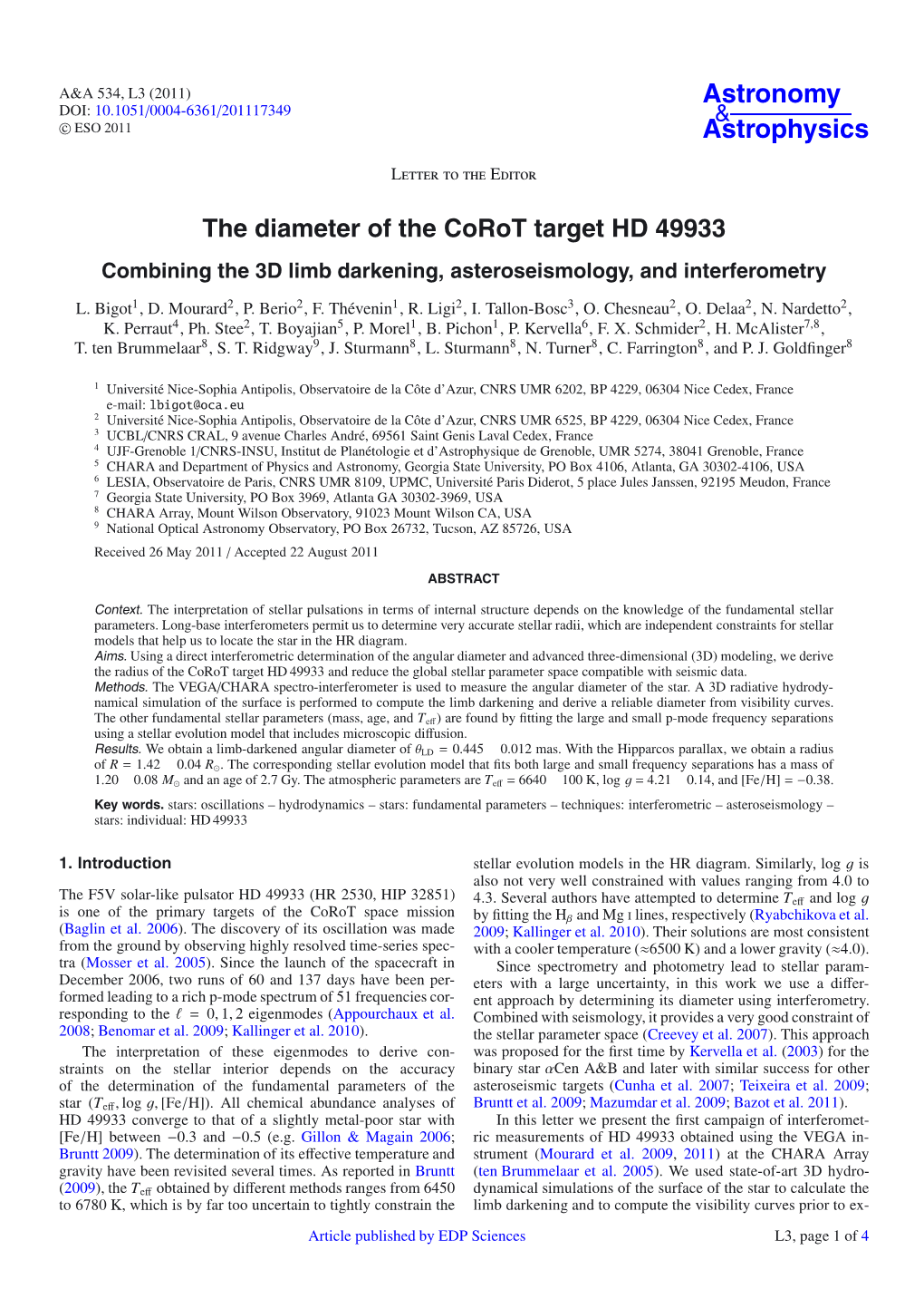 The Diameter of the Corot Target HD 49933 Combining the 3D Limb Darkening, Asteroseismology, and Interferometry
