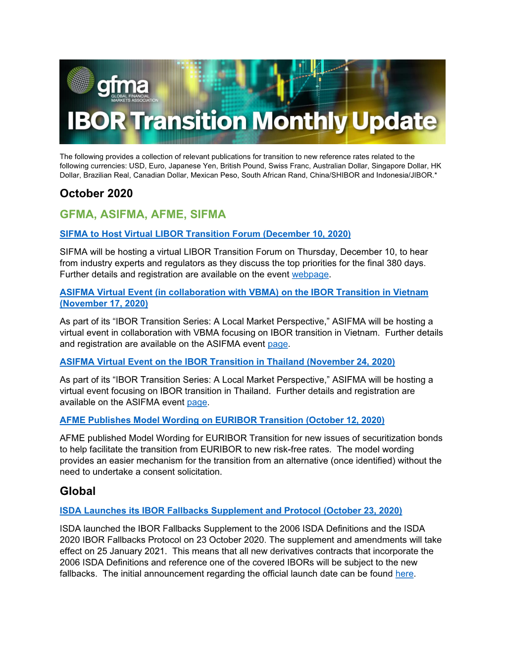 IBOR Transition Monthly Update October 2020