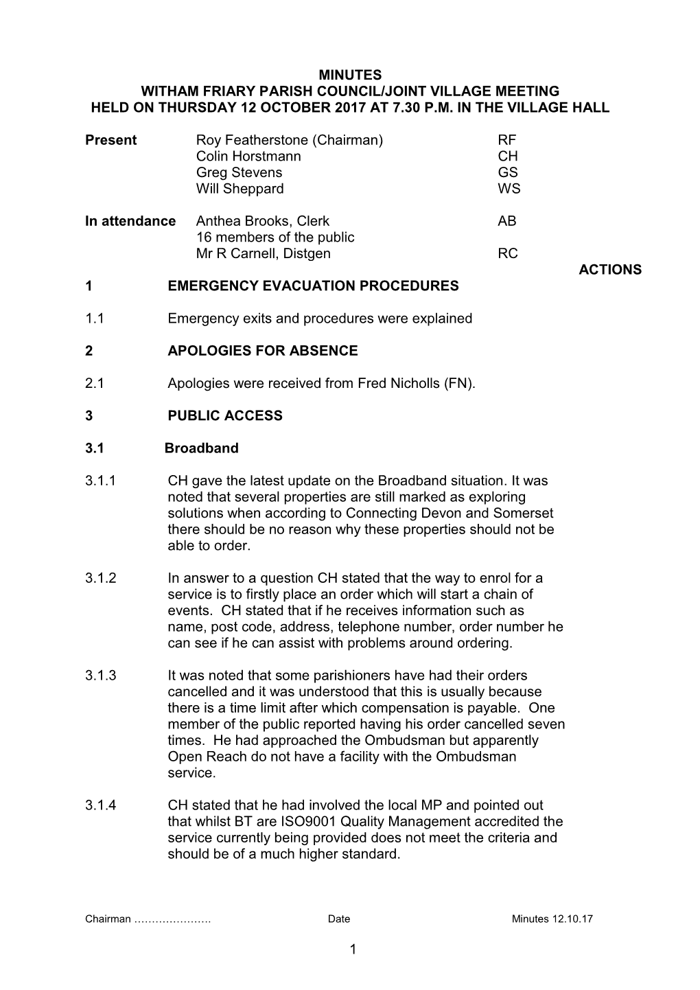 1 Minutes Witham Friary Parish Council/Joint Village