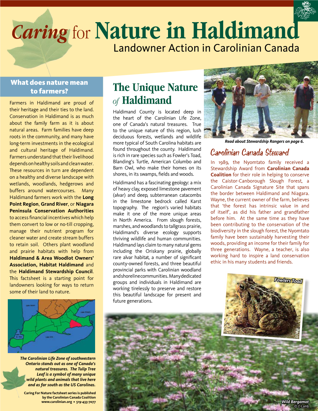 Caring for Nature in Haldimand Landowner Action in Carolinian Canada
