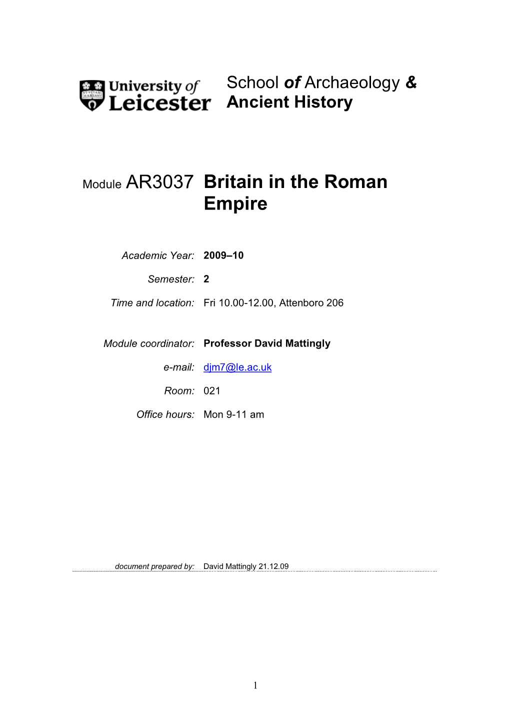 Module AR3037 Britain in the Roman Empire