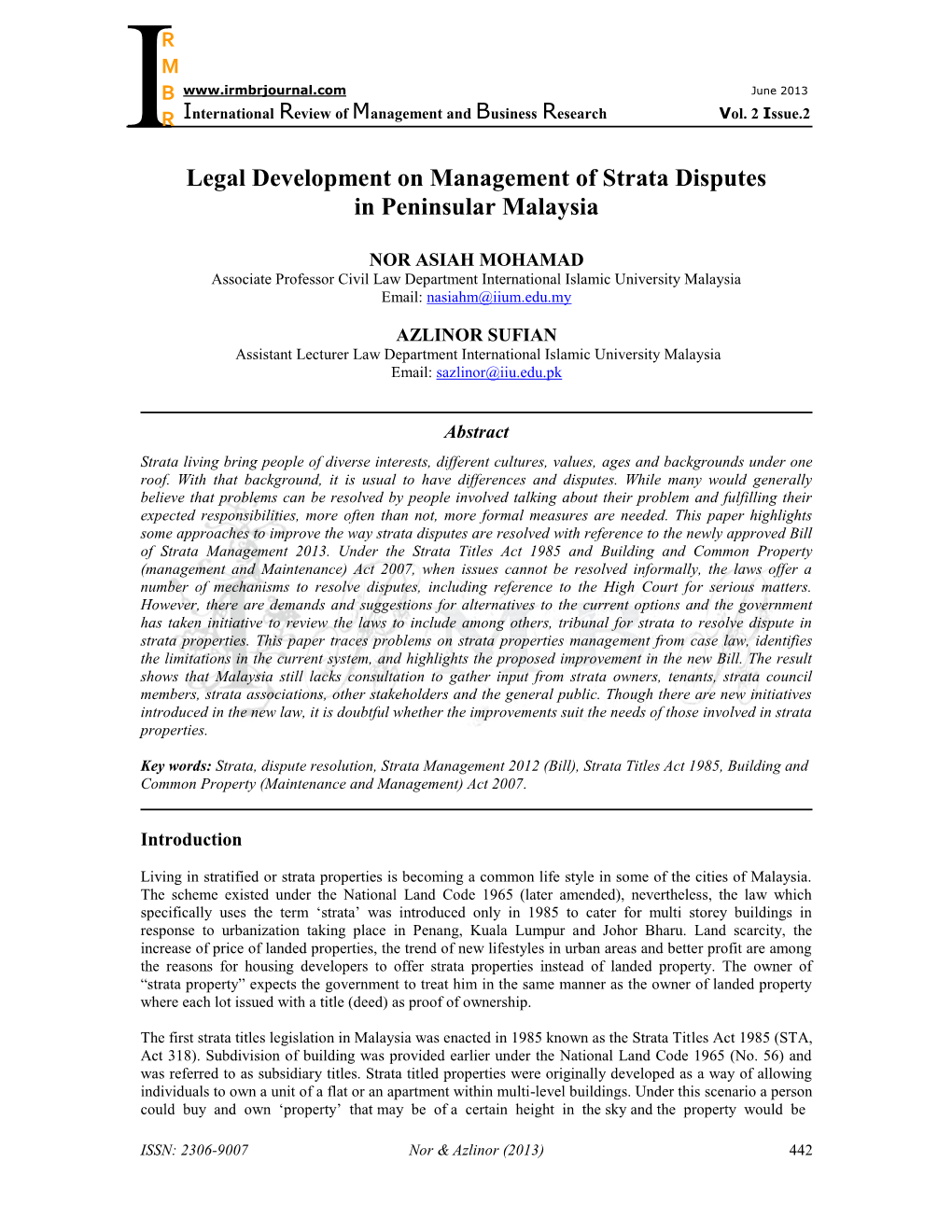 Legal Development on Management of Strata Disputes in Peninsular Malaysia