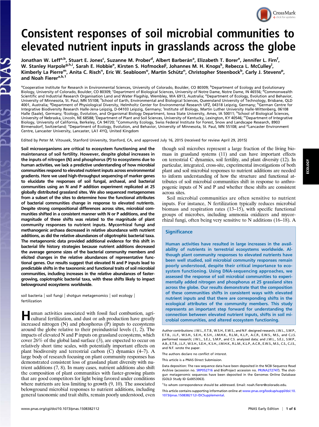 Consistent Responses of Soil Microbial Communities to Elevated Nutrient Inputs in Grasslands Across the Globe