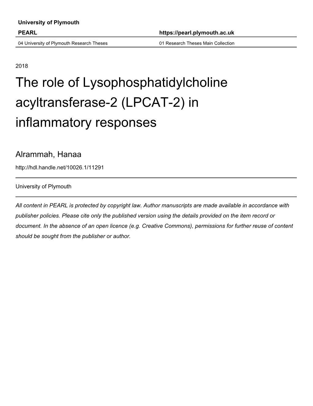 (LPCAT-2) in Inflammatory Responses