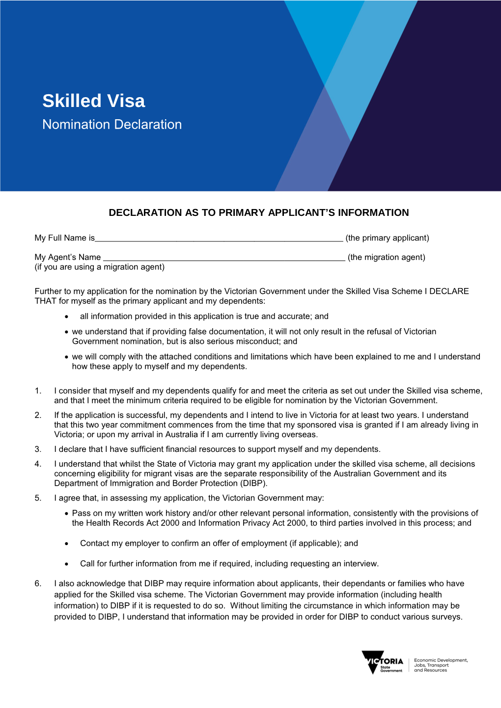 Declaration As to Primary Applicant S Information