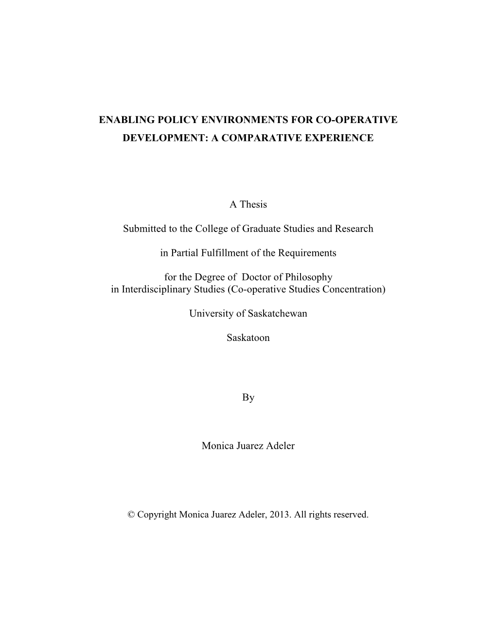 Enabling Policy Environments for Co-Operative Development: a Comparative Experience