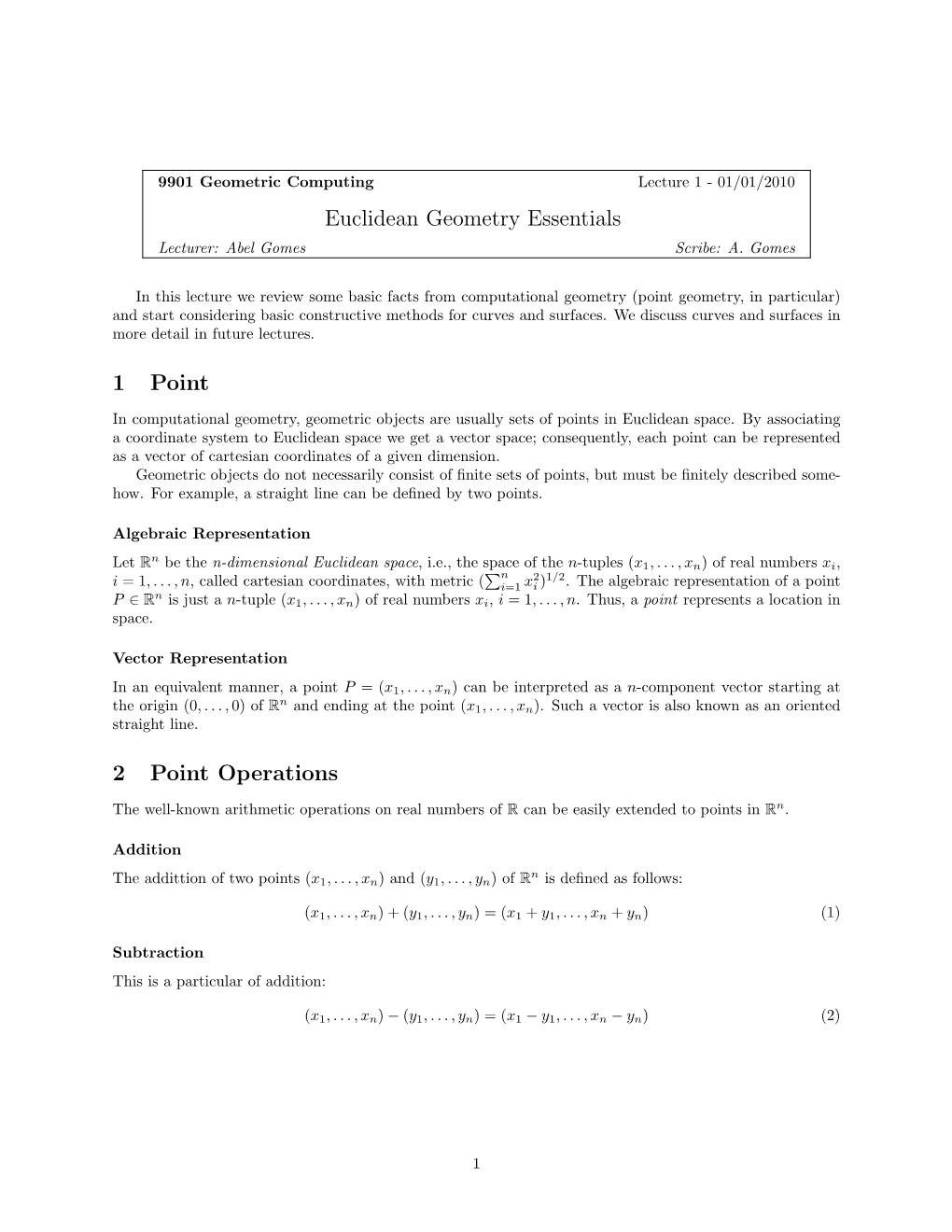 Euclidean Geometry Essentials 1 Point 2 Point Operations