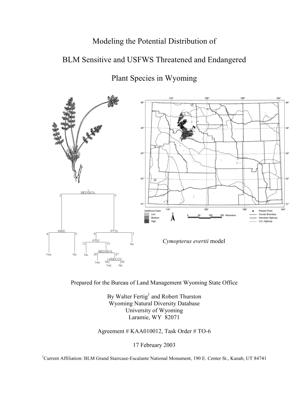 Modeling the Potential Distribution of BLM Sensitive and USFWS