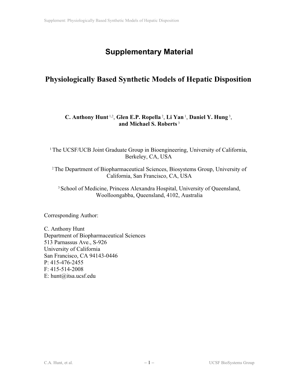 Physiologically Based Synthetic Models of Hepatic Disposition