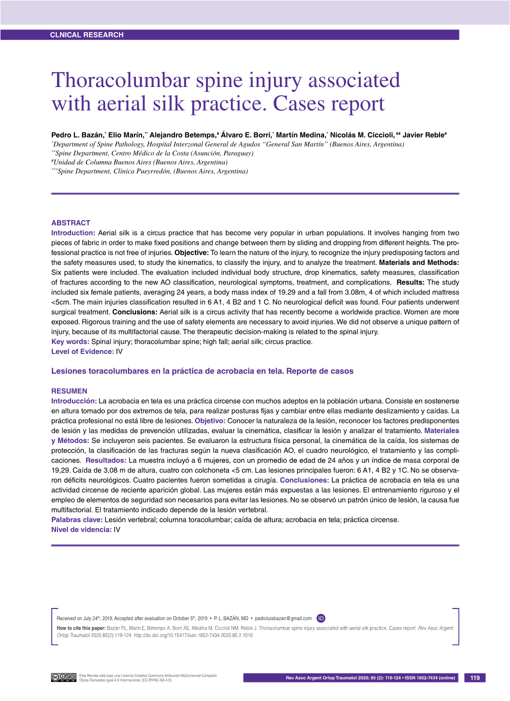 Thoracolumbar Spine Injury Associated with Aerial Silk Practice