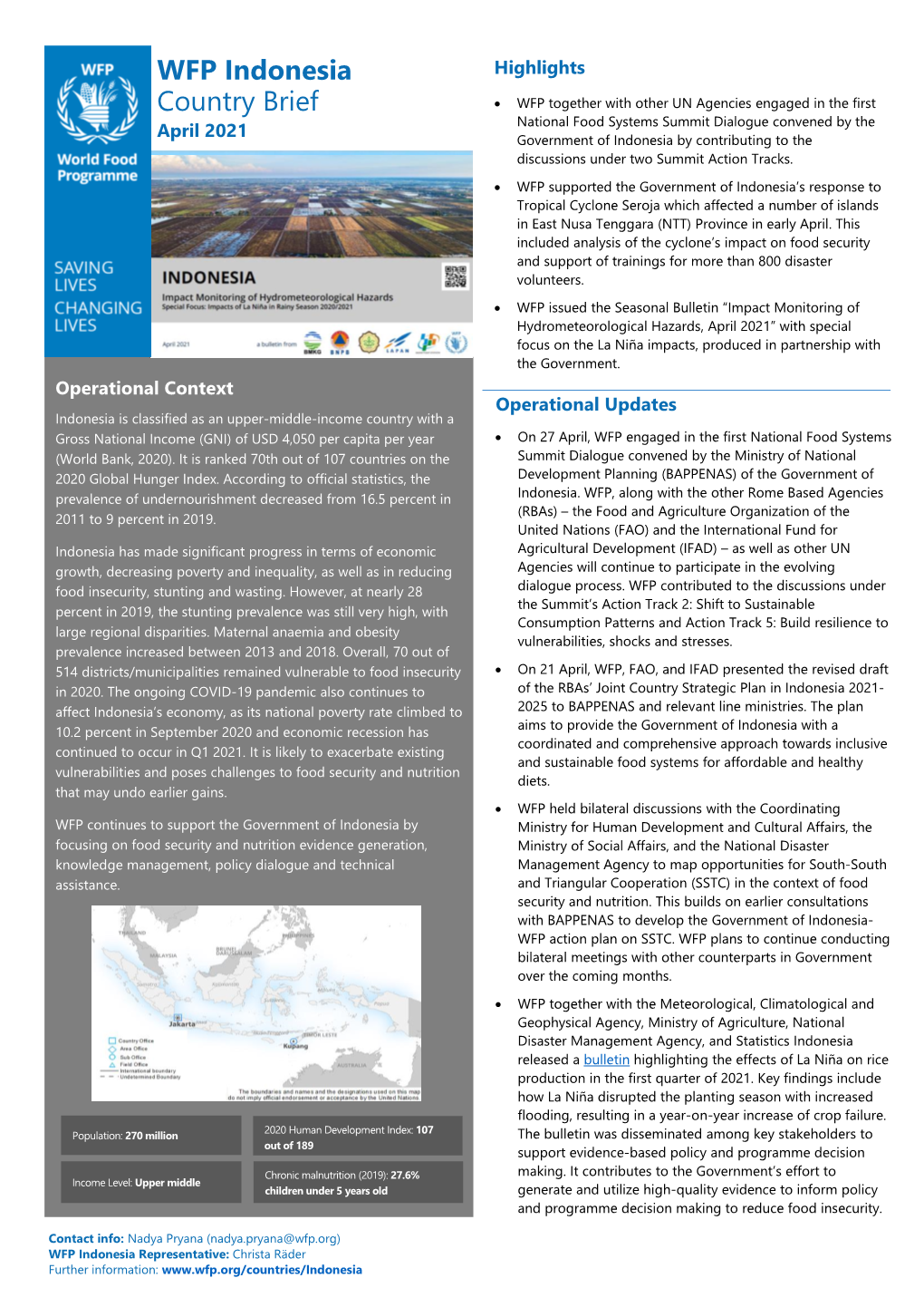 WFP Indonesia Country Brief April 2021