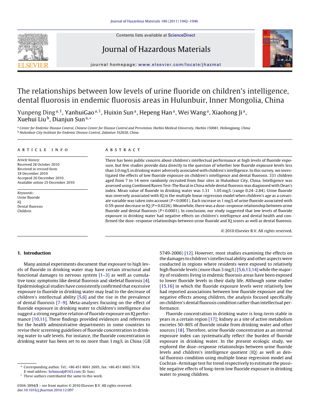 Journal of Hazardous Materials 186 (2011) 1942–1946