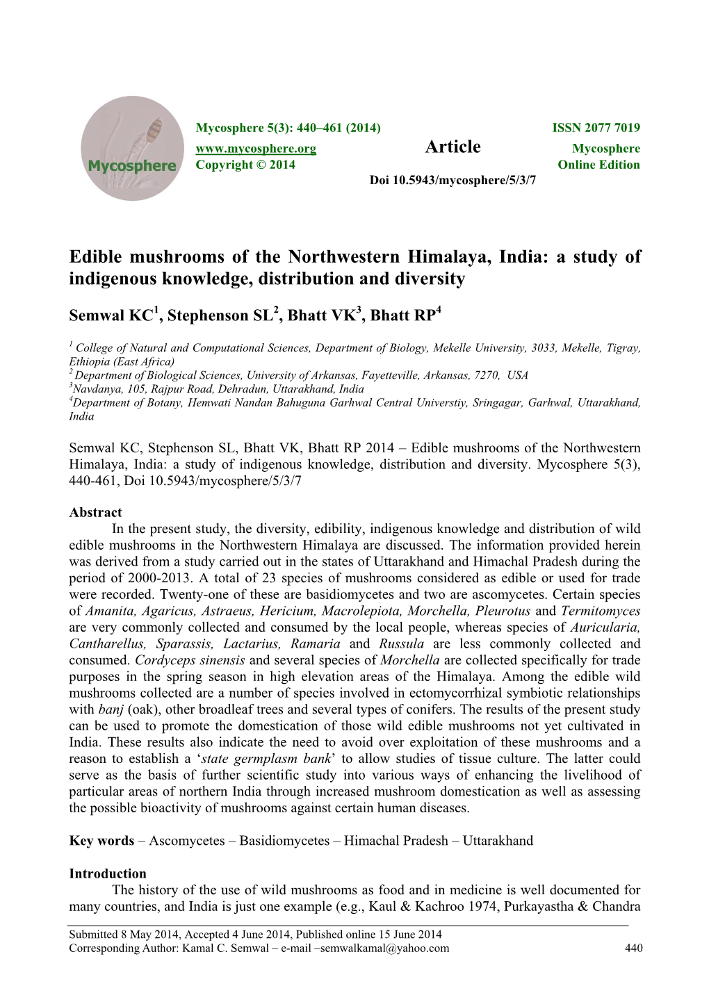 Edible Mushrooms of the Northwestern Himalaya, India: a Study of Indigenous Knowledge, Distribution and Diversity