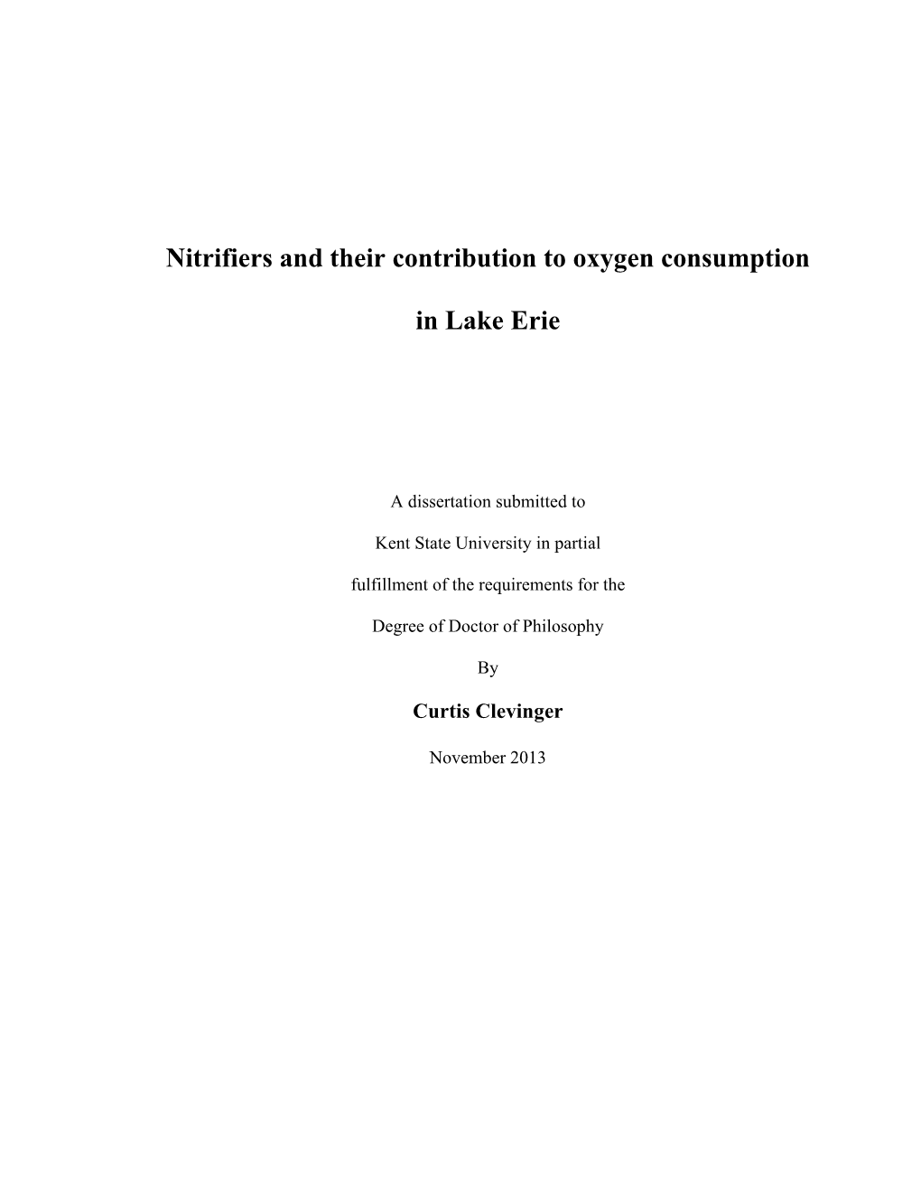 Nitrifiers and Their Contribution to Oxygen Consumption in Lake Erie