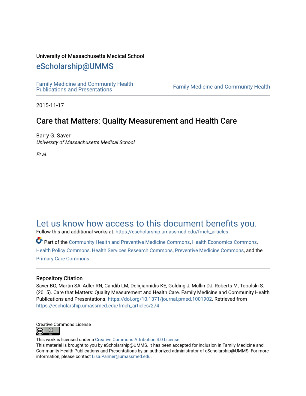 Quality Measurement and Health Care