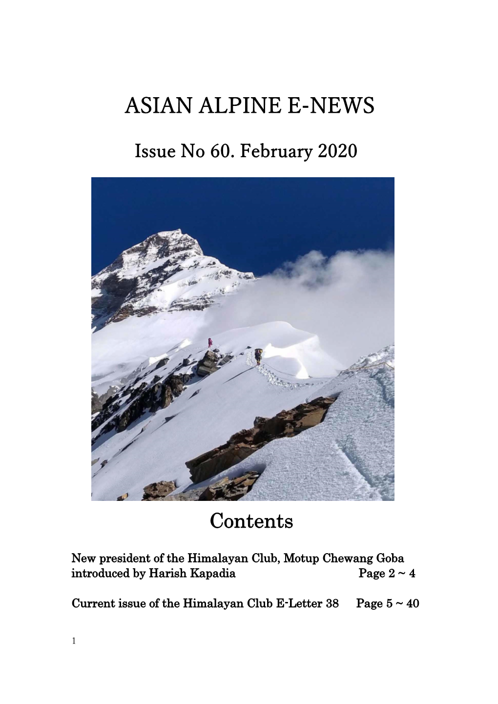 Asian Alpine E-News Issue No.60