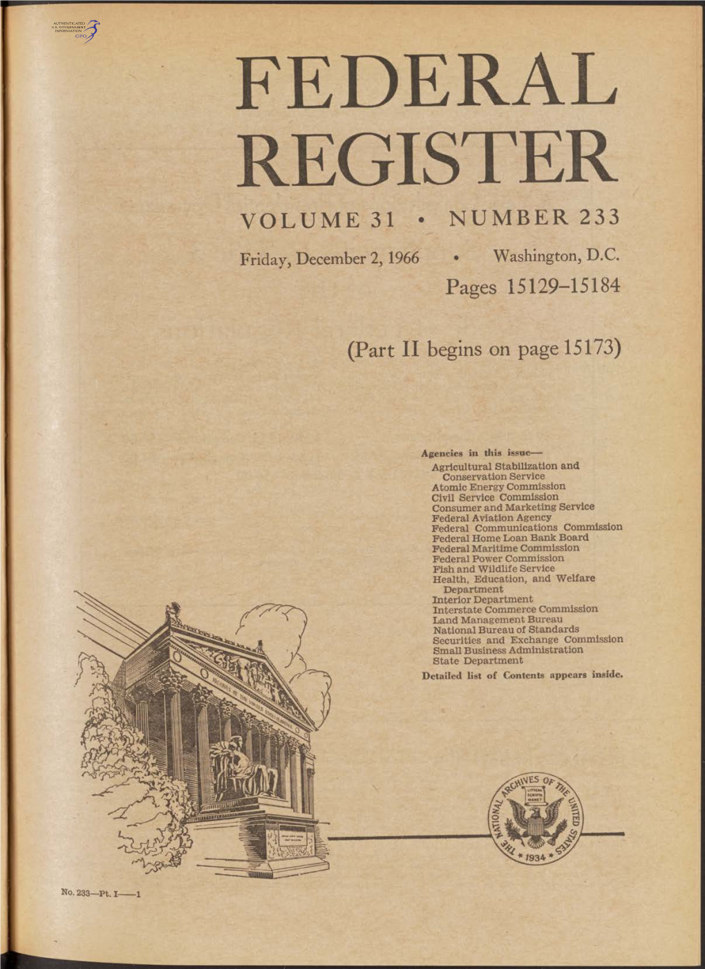 Federal Register Volume 31 • Number 233