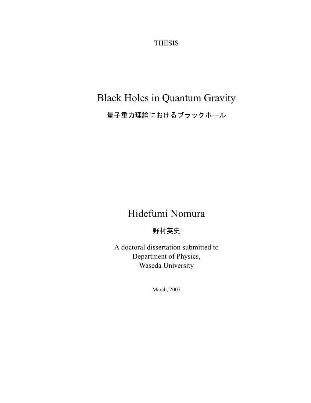 Black Holes in Quantum Gravity Hidefumi Nomura