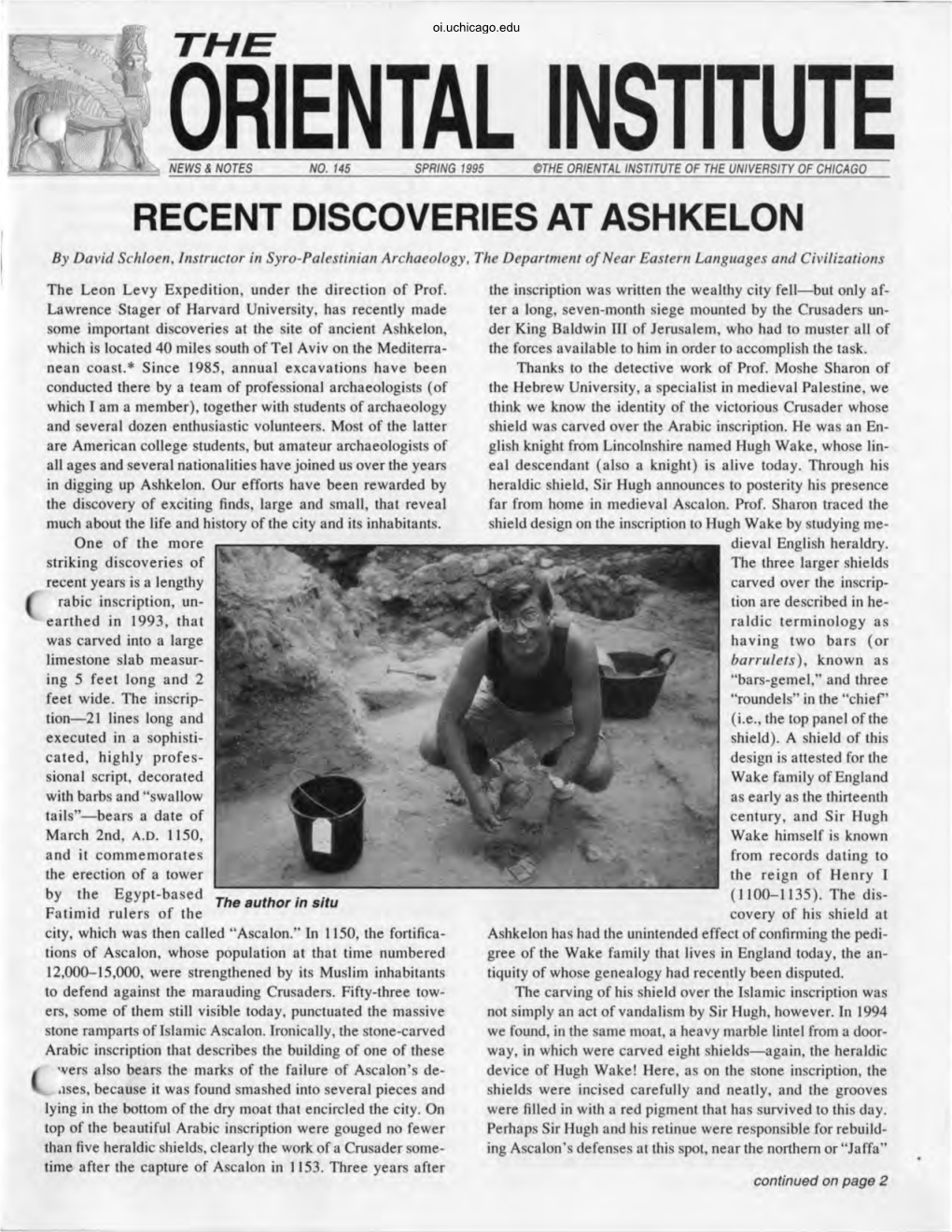 ASHKELON by David Schloen, Instructor in Syro-Palestinian Archaeology, the Department of Near Eastern Languages and Civilizations