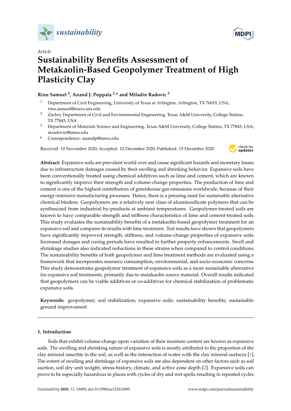 Sustainability Benefits Assessment of Metakaolin-Based Geopolymer