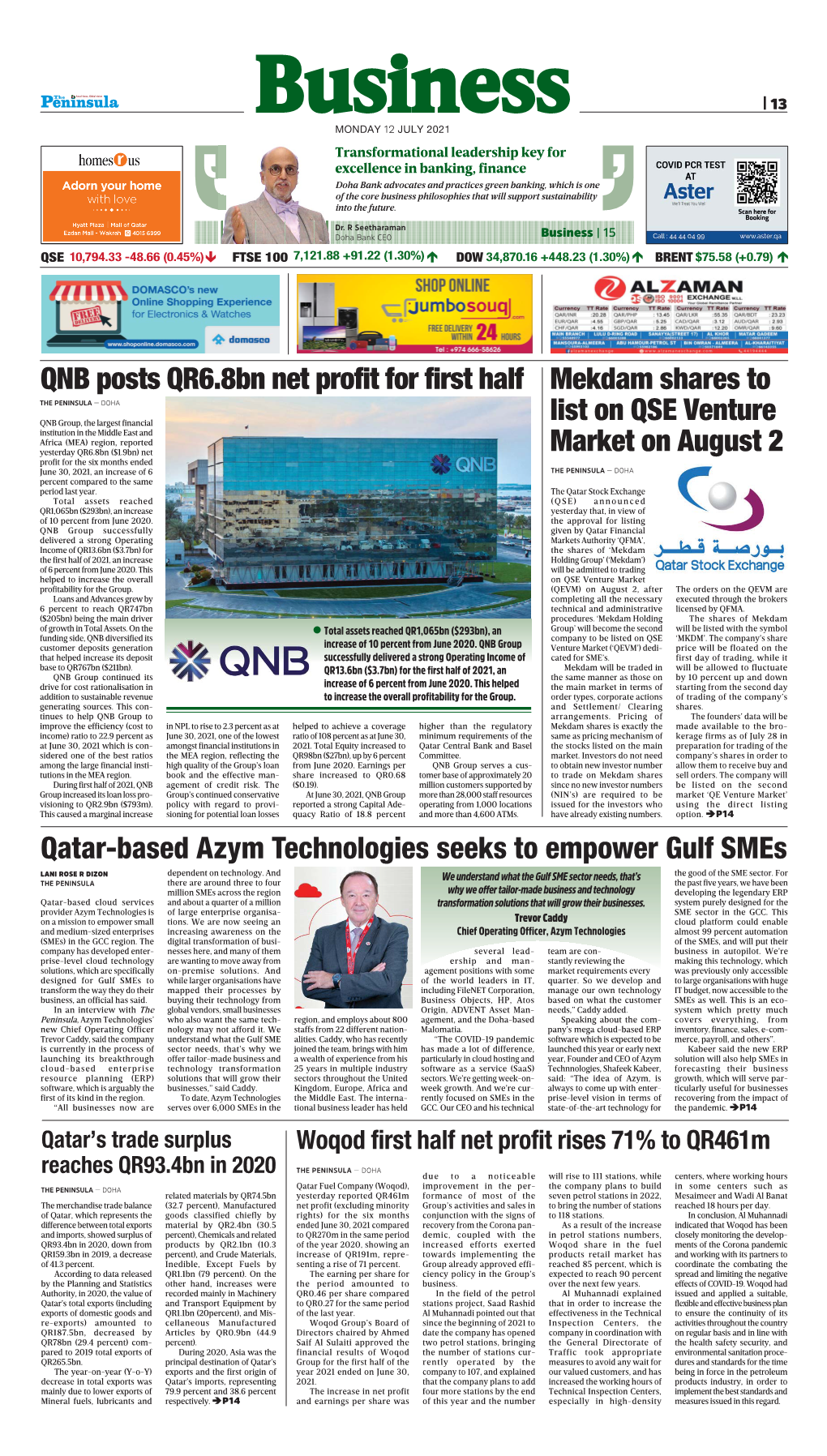 QNB Posts QR6.8Bn Net Profit for First Half Mekdam Shares to List on QSE