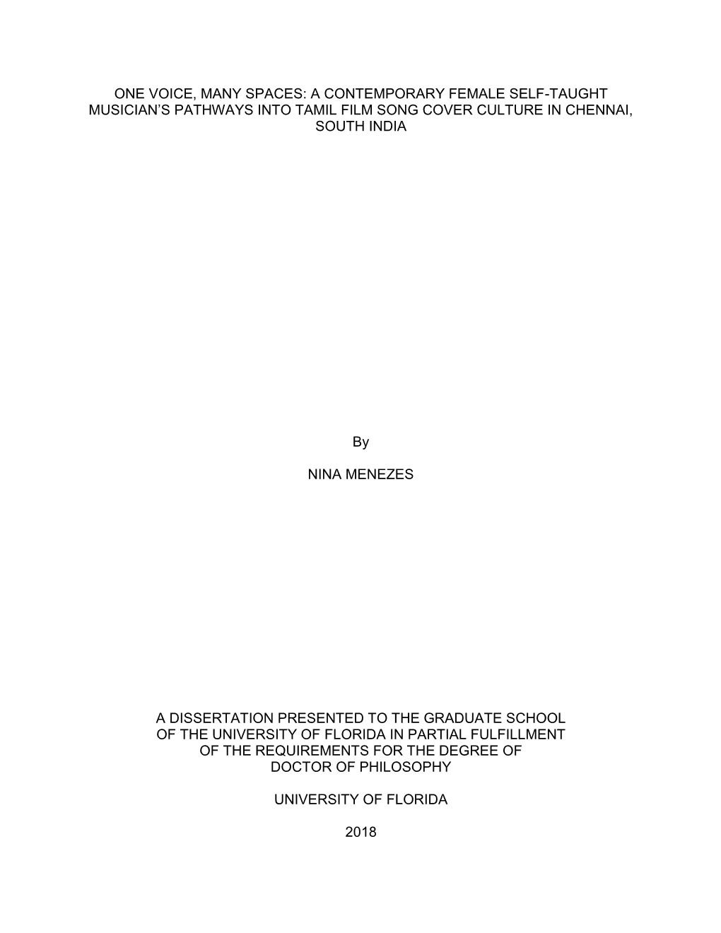 One Voice, Many Spaces: a Contemporary Female Self-Taught Musician’S Pathways Into Tamil Film Song Cover Culture in Chennai, South India