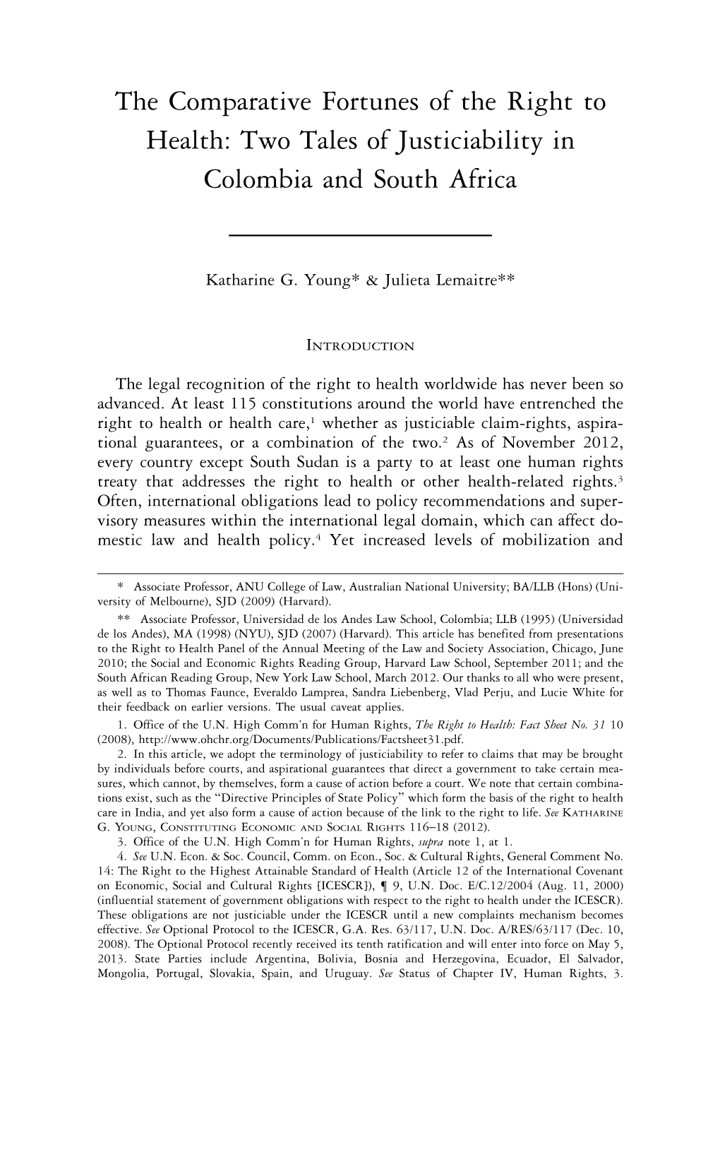 The Comparative Fortunes of the Right to Health: Two Tales of Justiciability in Colombia and South Africa