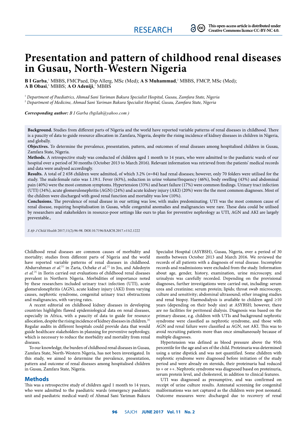 Presentation and Pattern of Childhood Renal Diseases in Gusau, North-Western Nigeria