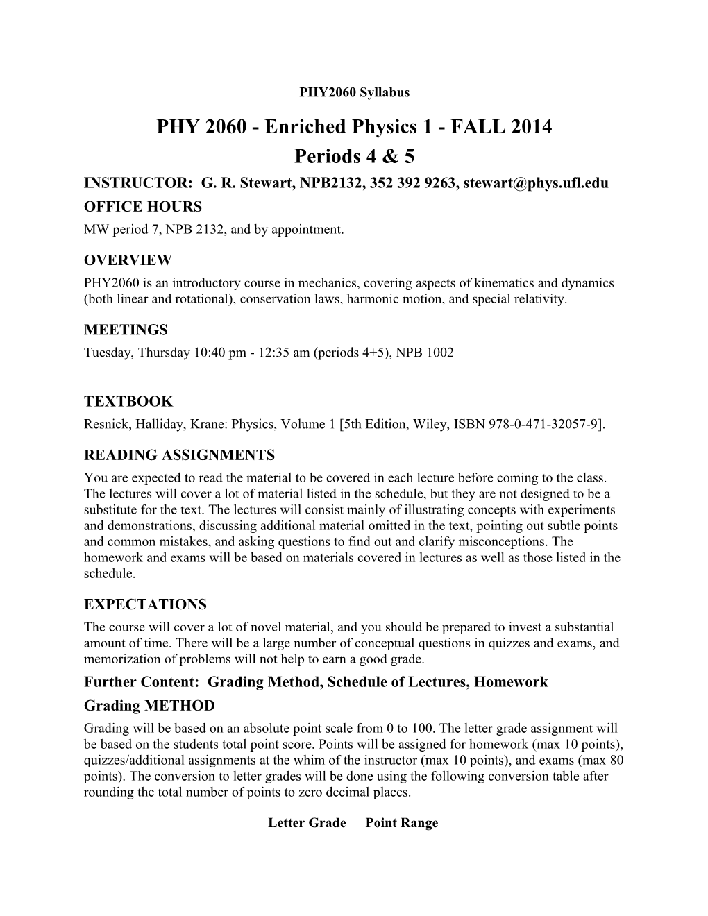 PHY 2060 - Enriched Physics 1 - FALL 2014