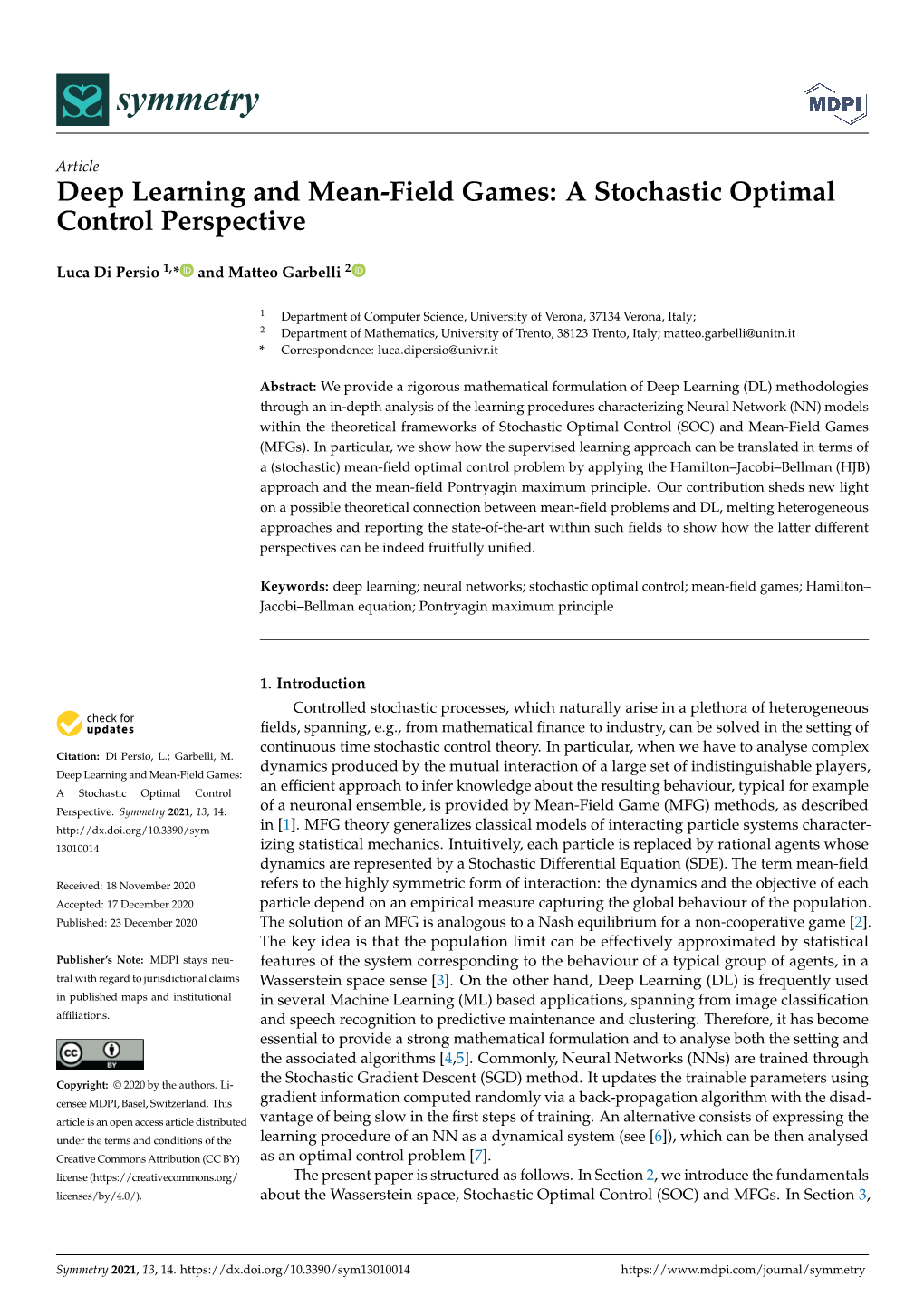 Deep Learning and Mean-Field Games: a Stochastic Optimal Control Perspective