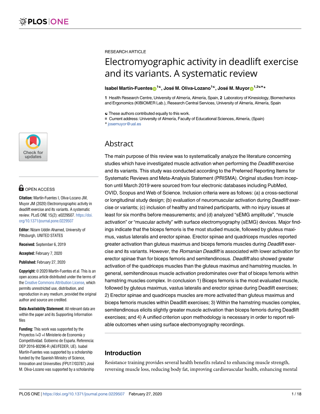 Electromyographic Activity in Deadlift Exercise and Its Variants. a Systematic Review