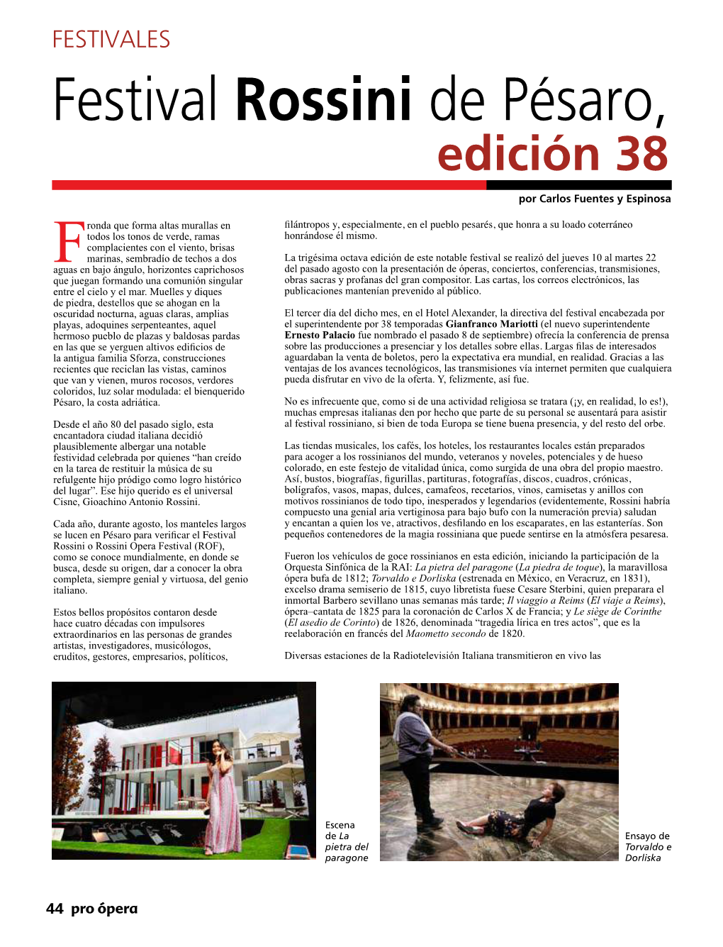 Festival Rossini De Pésaro, Edición 38