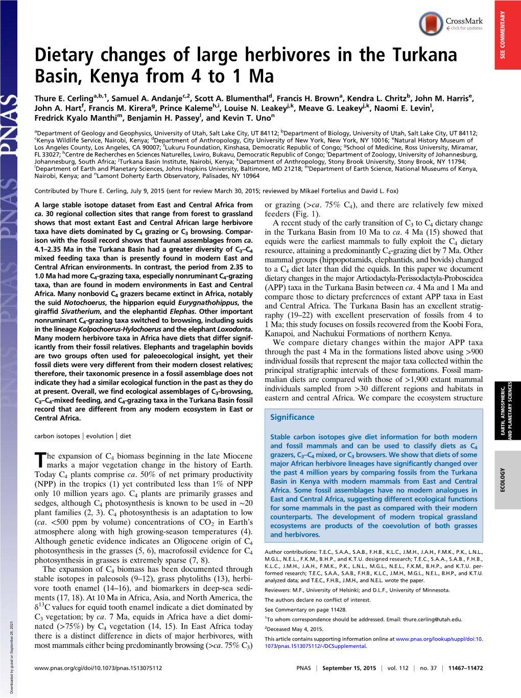 Dietary Changes of Large Herbivores in the Turkana Basin, Kenya from 4 To