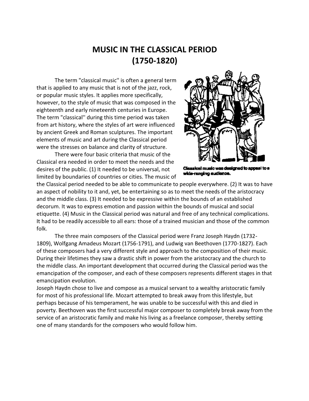 Music in the Classical Period (1750-1820)