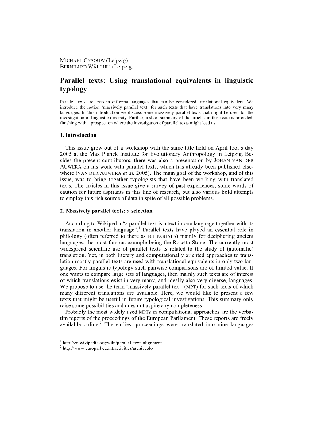 Parallel Texts: Using Translational Equivalents in Linguistic Typology