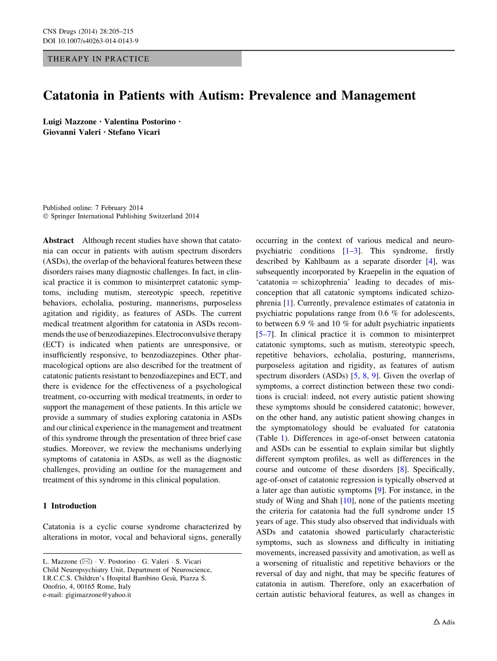 Catatonia in Patients with Autism: Prevalence and Management