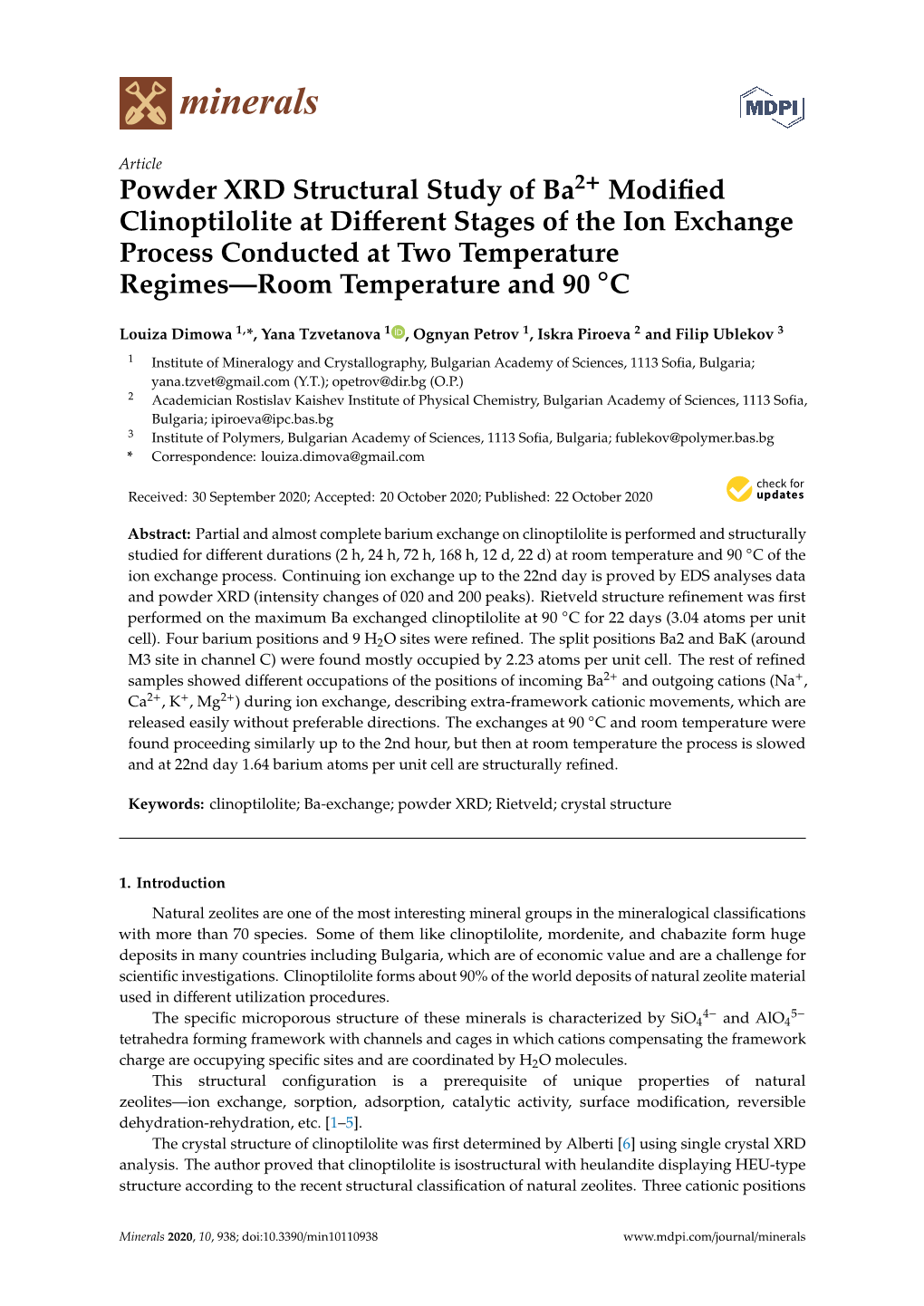 Powder XRD Structural Study of Ba2+ Modified Clinoptilolite at Different Stages of the Ion Exchange Process Conducted at Two