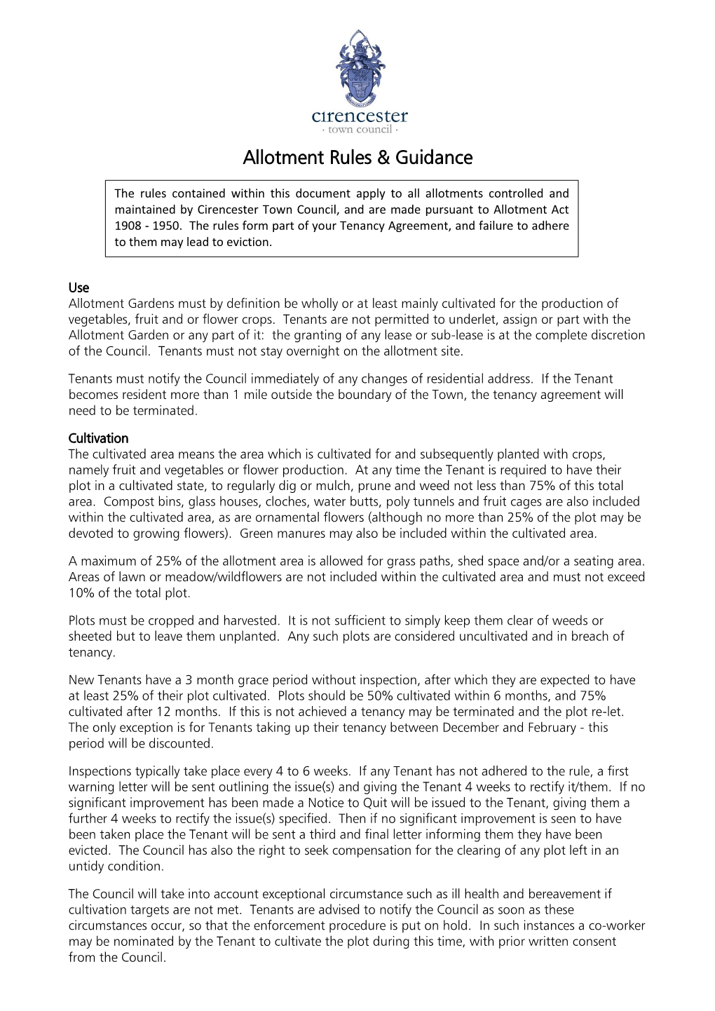 Allotment Rules & Guidance