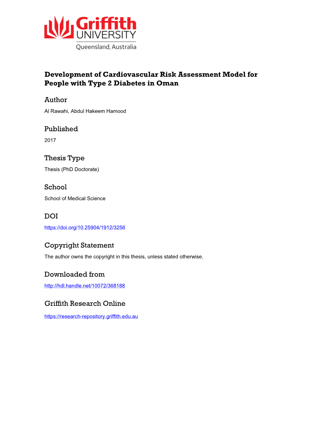 Development of Cardiovascular Risk Assessment Model for People with Type 2 Diabetes in Oman