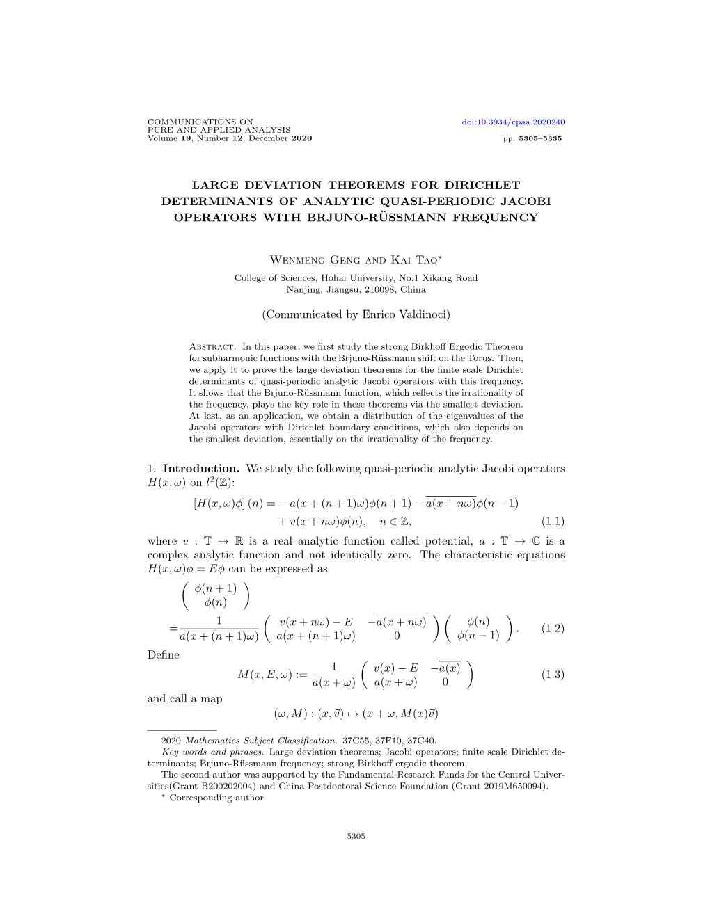 Large Deviation Theorems for Dirichlet Determinants of Analytic Quasi-Periodic Jacobi Operators with Brjuno-Russmann¨ Frequency