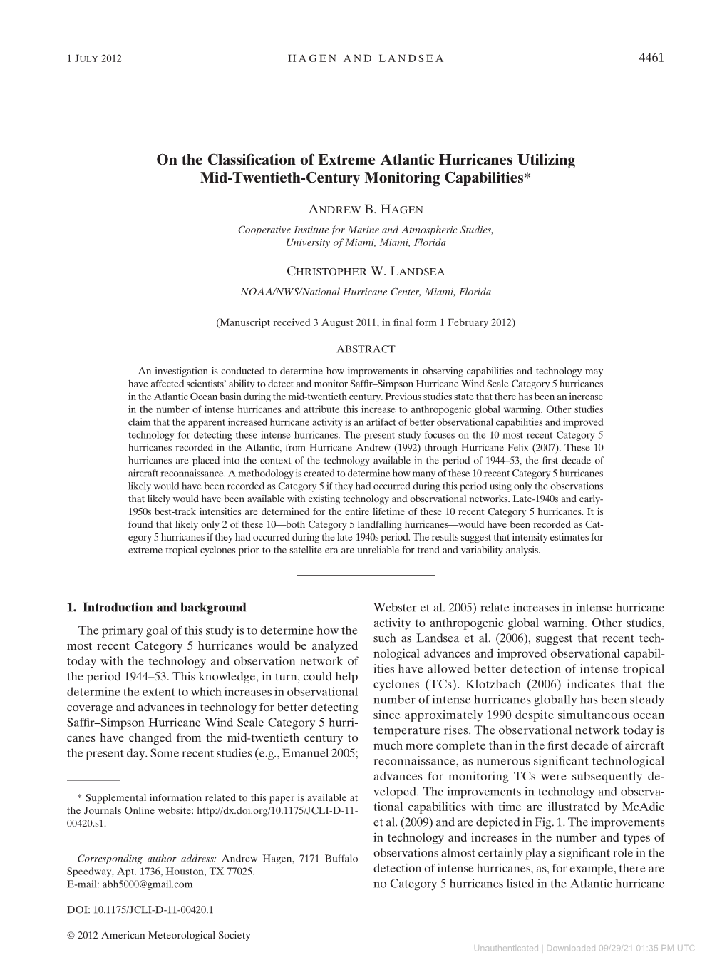 On the Classification of Extreme Atlantic Hurricanes Utilizing Mid