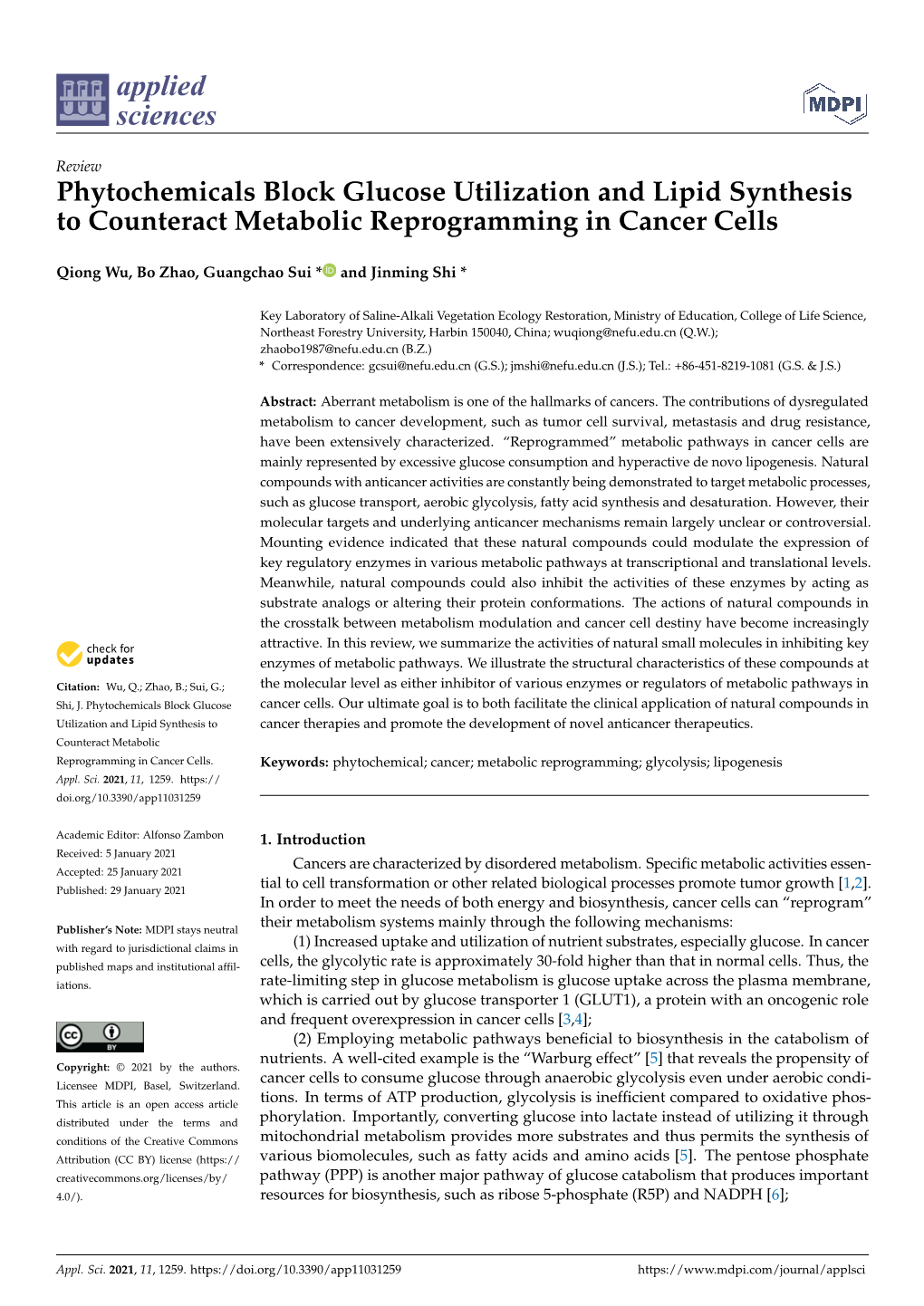 Phytochemicals Block Glucose Utilization and Lipid Synthesis to Counteract Metabolic Reprogramming in Cancer Cells