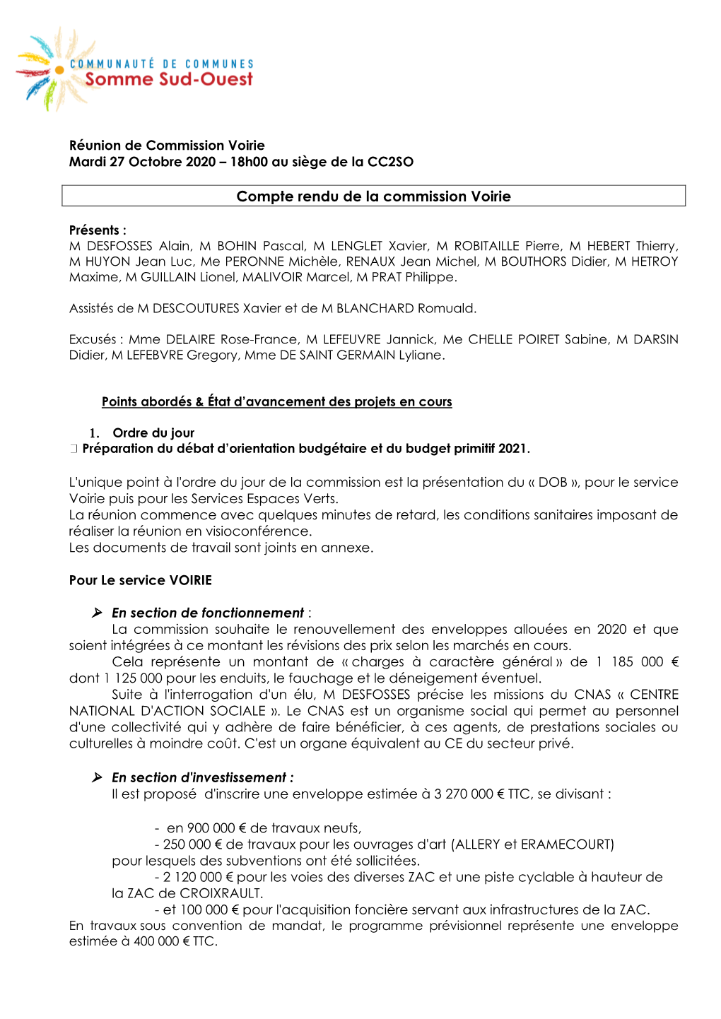 Compte Rendu De La Commission Voirie