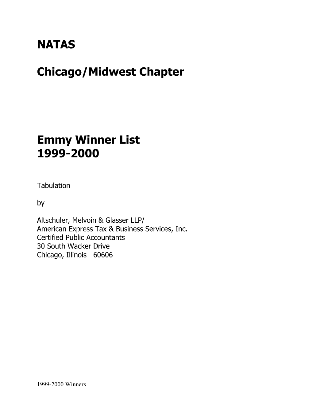 NATAS Chicago/Midwest Chapter Emmy Winner List 1999-2000