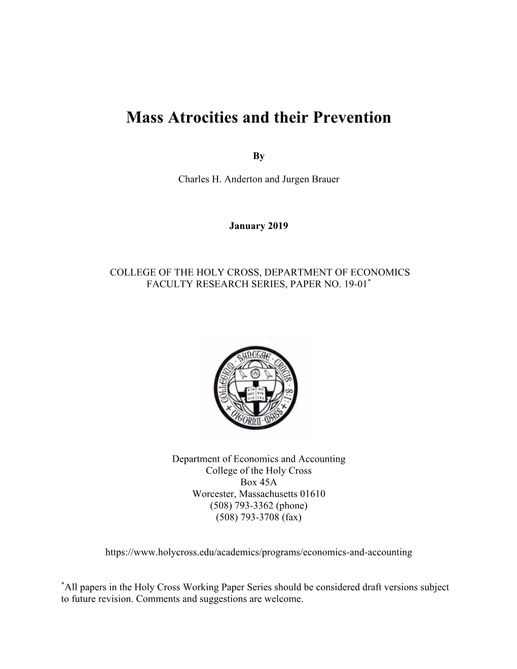 Mass Atrocities and Their Prevention