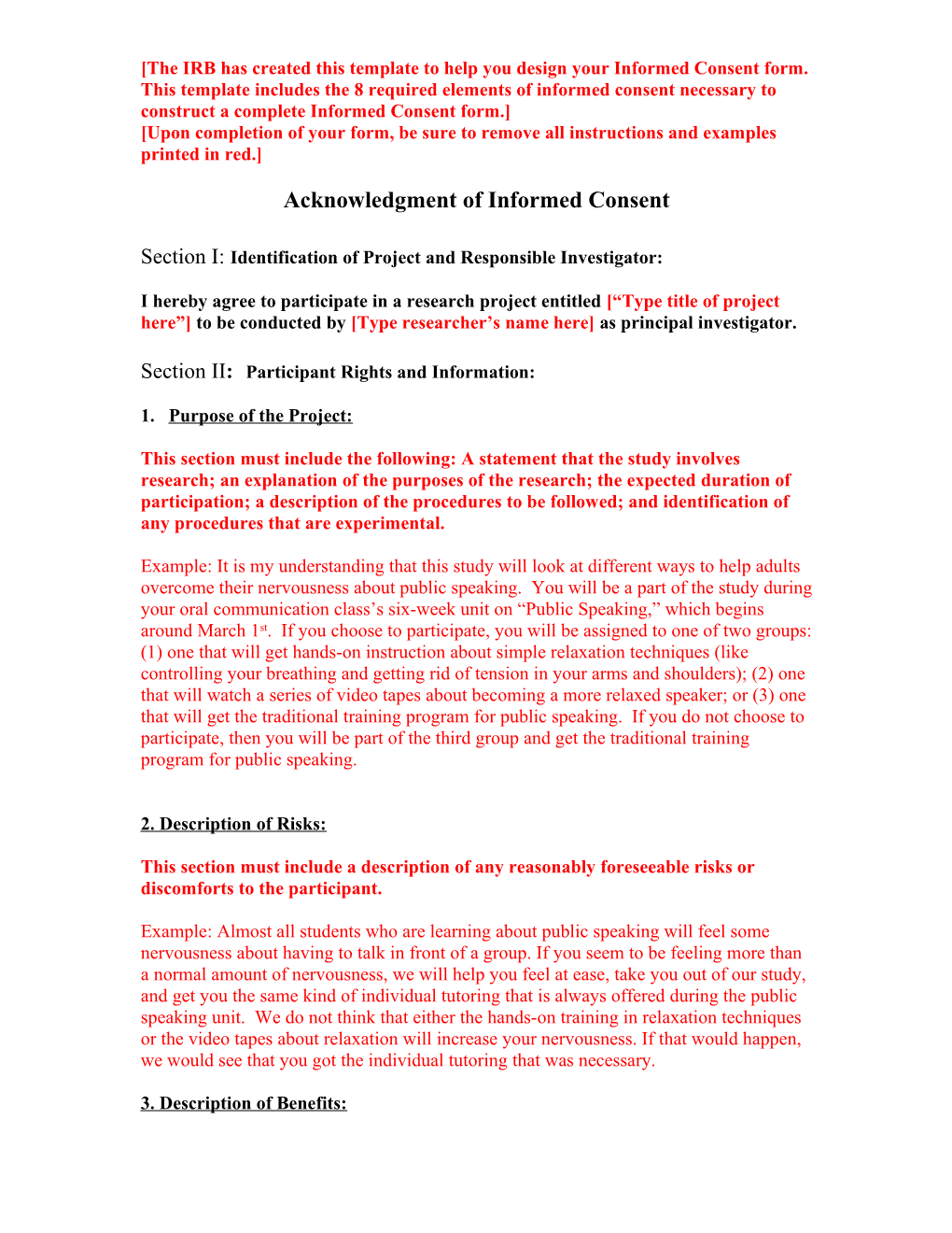 Acknowledgment of Informed Consent