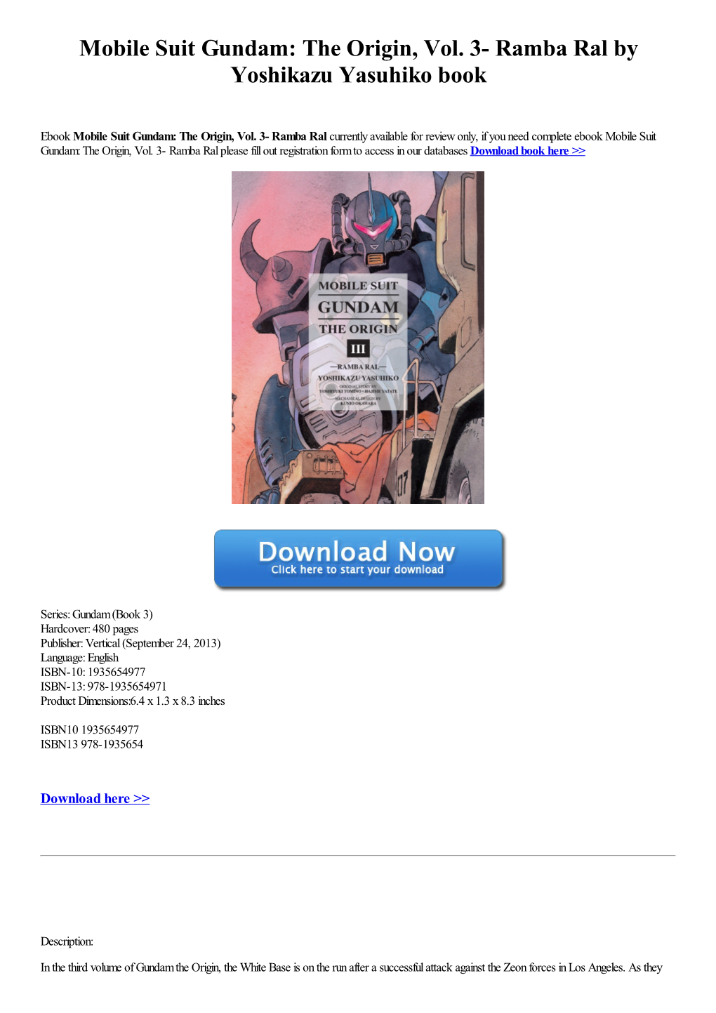 Mobile Suit Gundam: the Origin, Vol. 3- Ramba Ral by Yoshikazu Yasuhiko Book