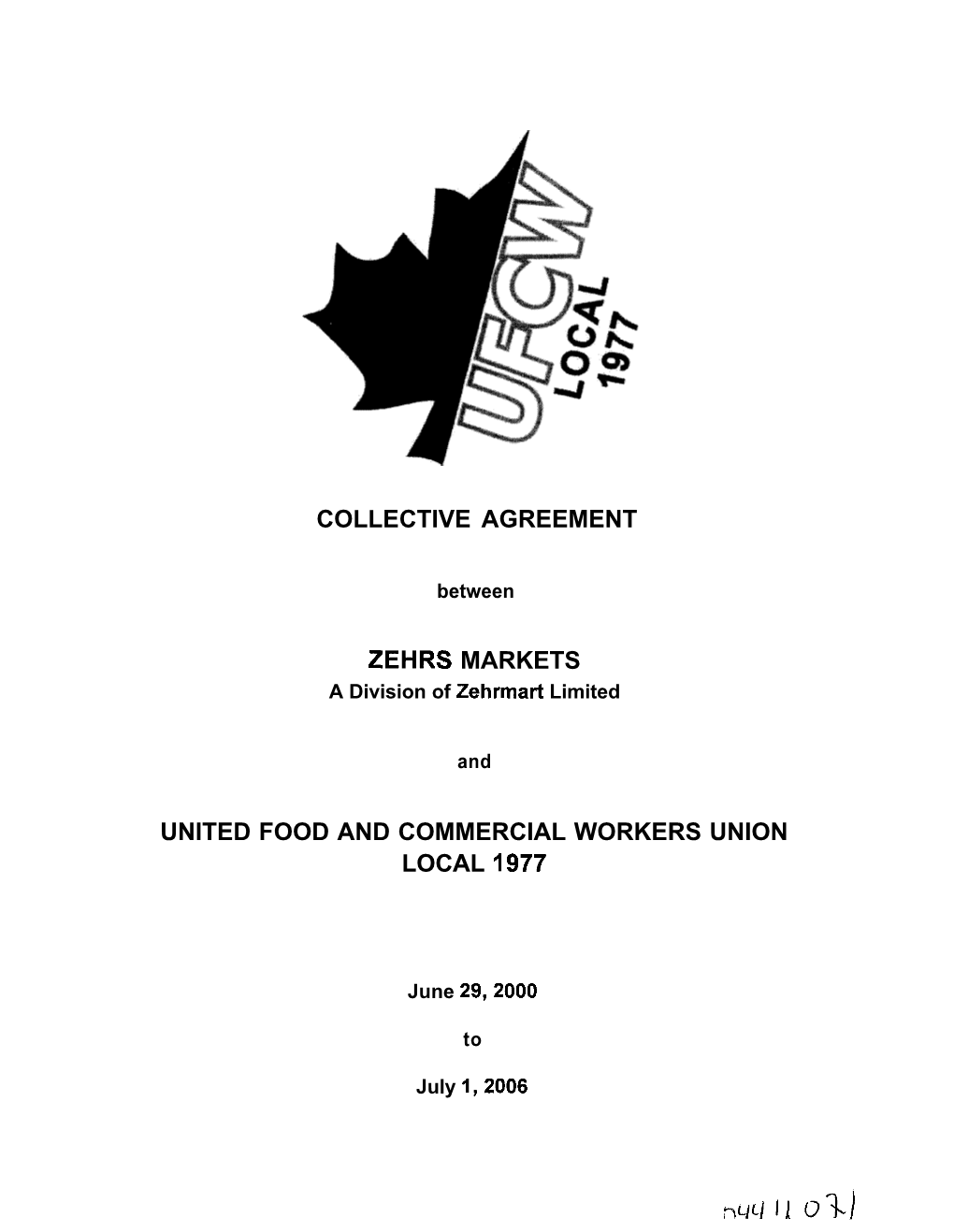 Collective Agreement Zehrs Markets United Food And