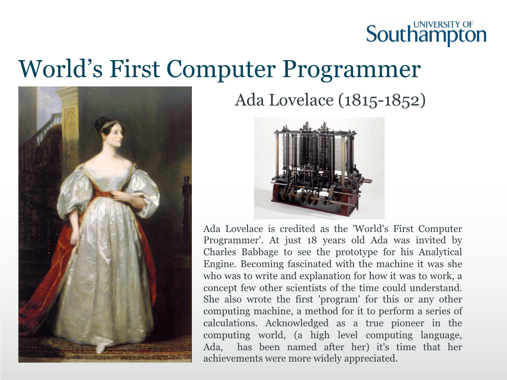 World's First Computer Programmer'