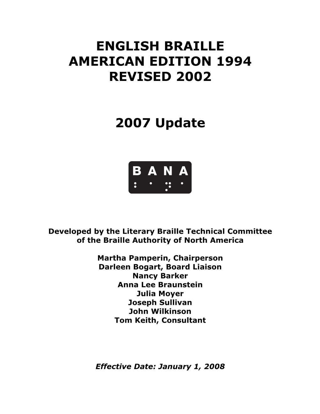 English Braille American Edition 2007 Update